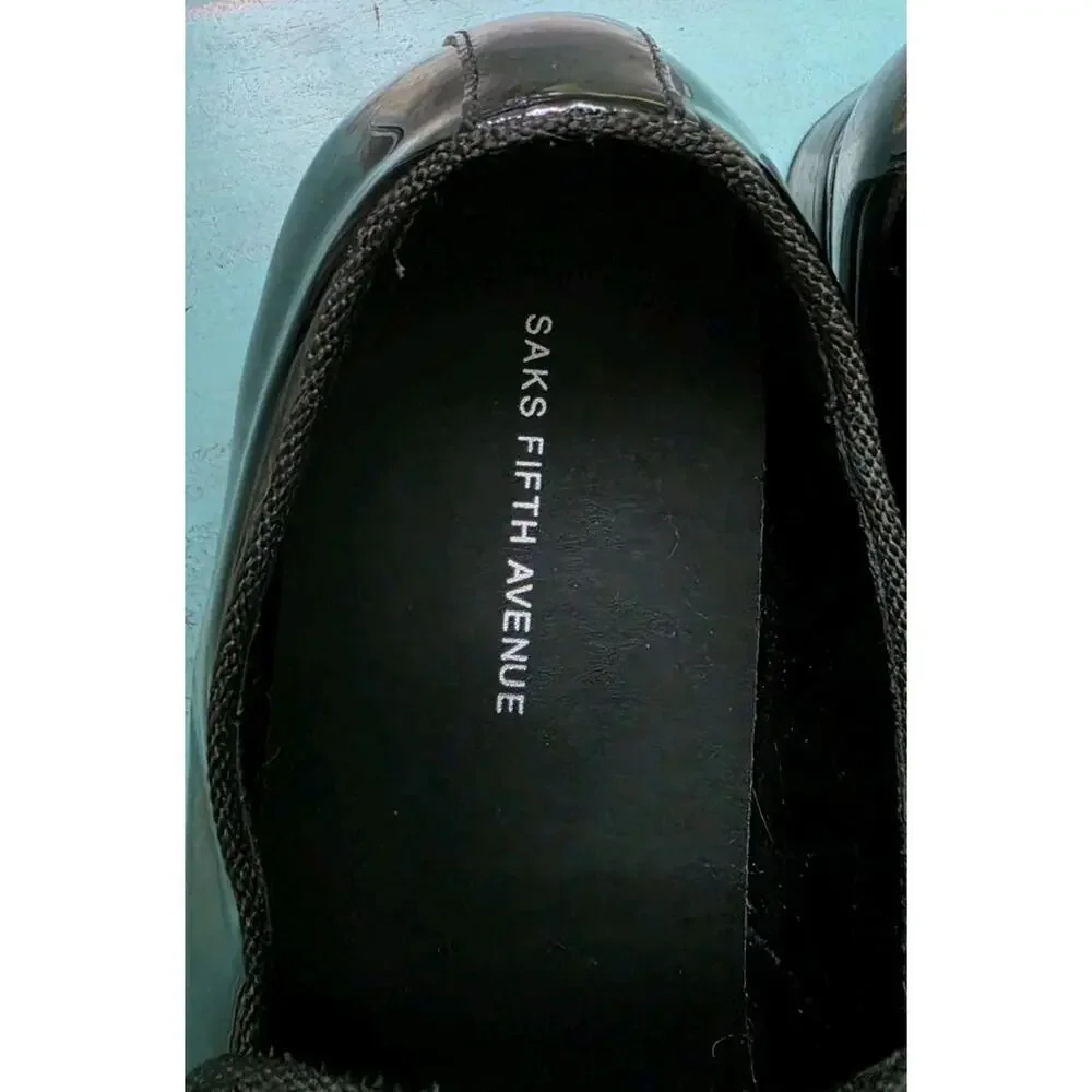 Saks Fifth Avenue Paris Mens Dress Shoes Black Patent Leather Shine Lux $129 New
